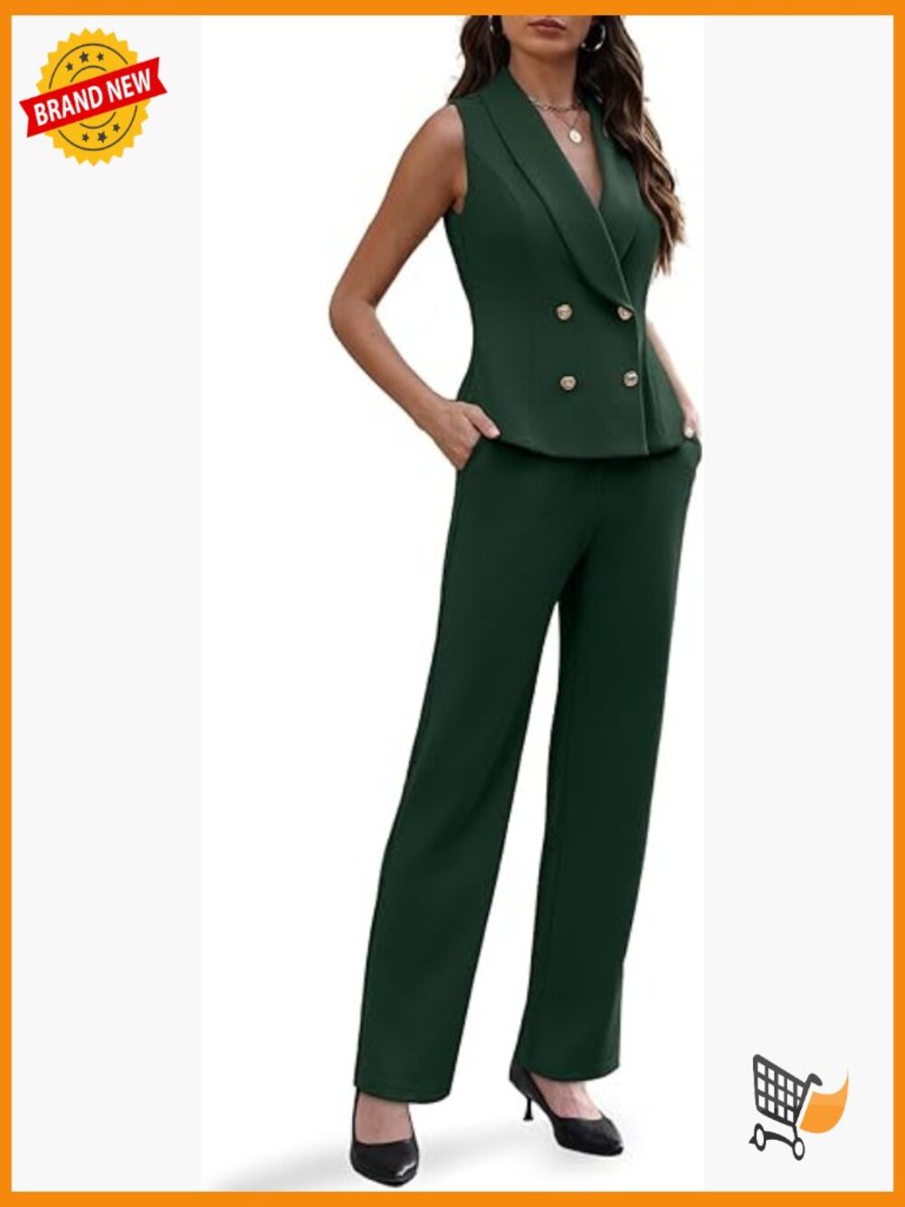 2 Piece Pantsuit Set - Sleeveless Vest & Pants - Business Casual